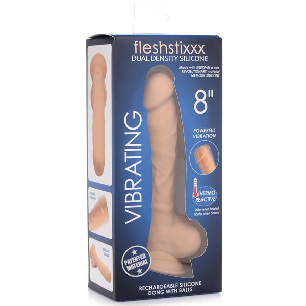 Fleshstixxx Silexpan 8" Rechargeable Hypoallergenic Silicone Vibrating Dildo - Tan