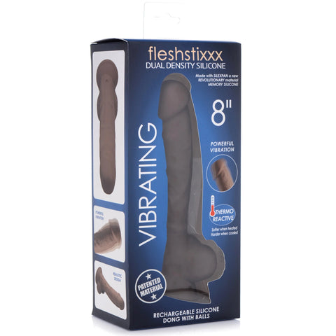 Fleshstixxx Silexpan 8" Rechargeable Hypoallergenic Silicone Vibrating Dildo - Dark