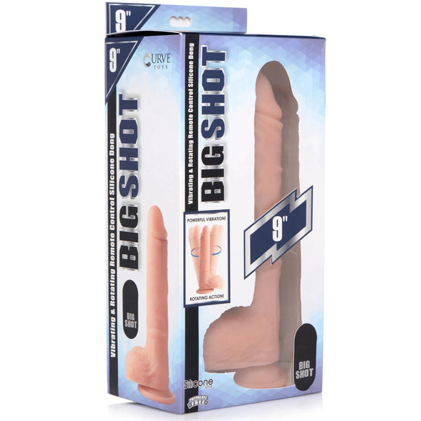 Big Shot 9" Vibrating & Rotating Remote Control Silicone Dildo with Balls