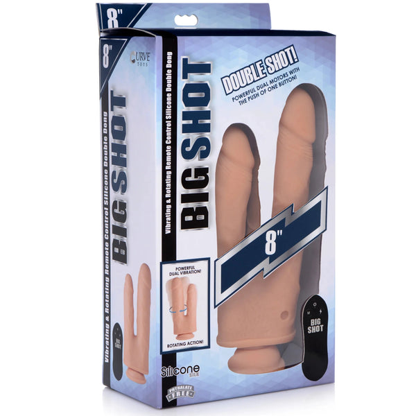 Big Shot 8" 10X Double Shot Vibrating & Rotating Silicone Remote Control Dual Dildo