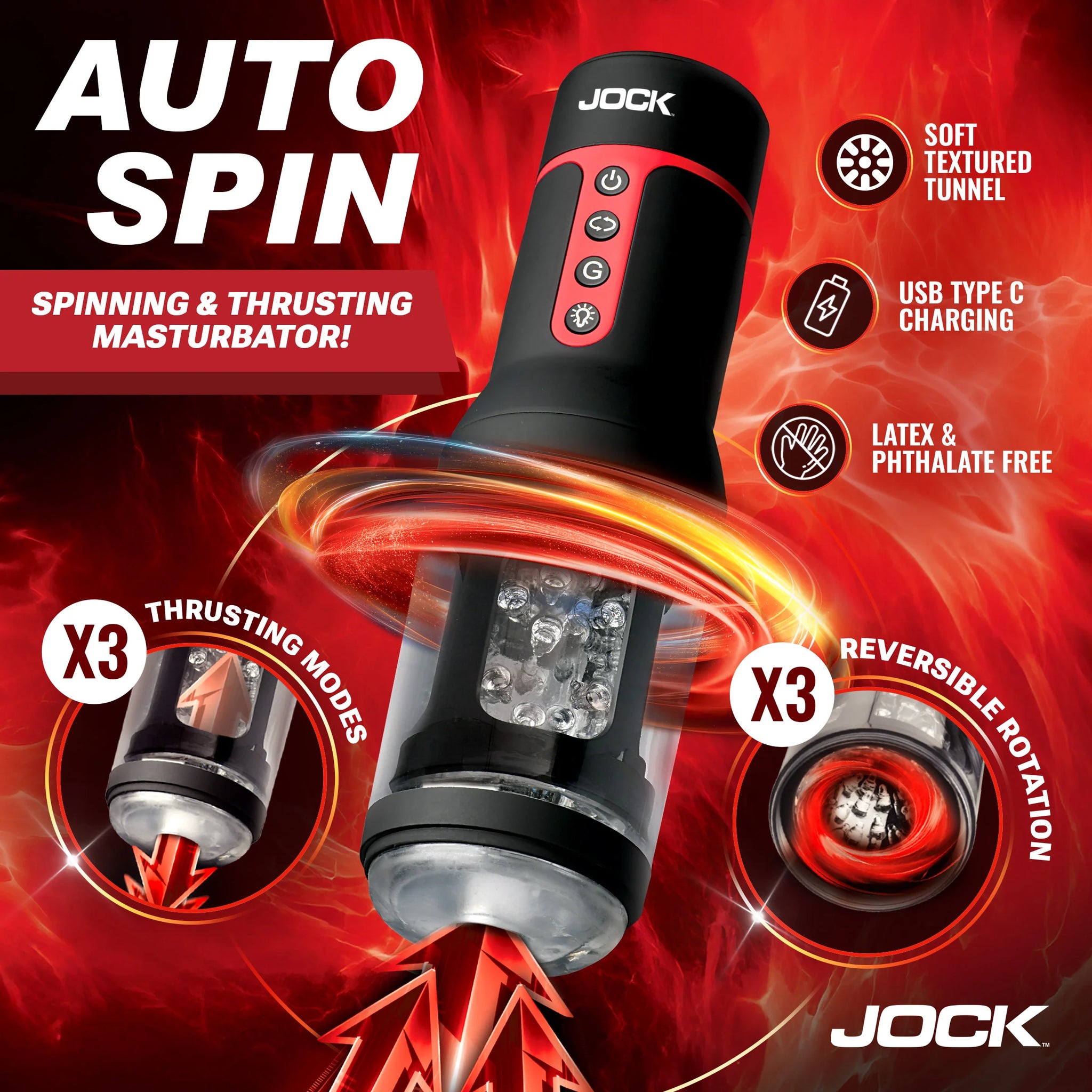 Jock Advanced Auto Spin Rechargeable Spinning & Thrusting Masturbator