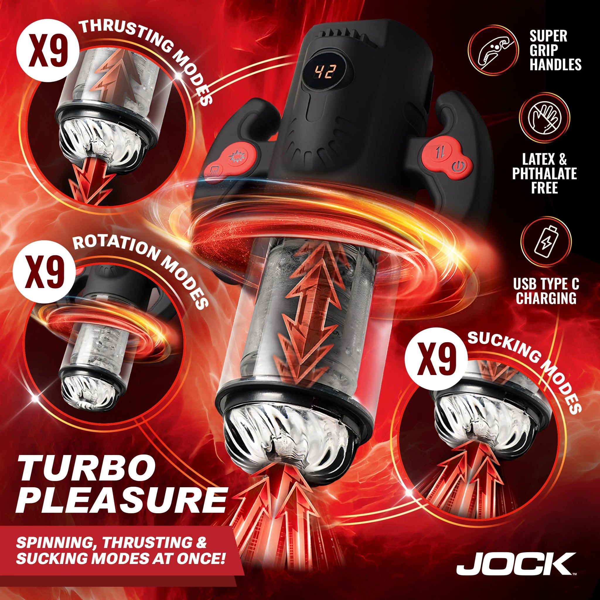 Jock Advanced Turbo Max Spinning, Thrusting, & Sucking Rechargeable Masturbator