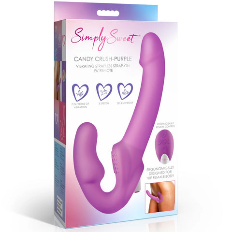 Simply Sweet Candy Crush Vibrating Strapless Strap-On with Remote - Purple