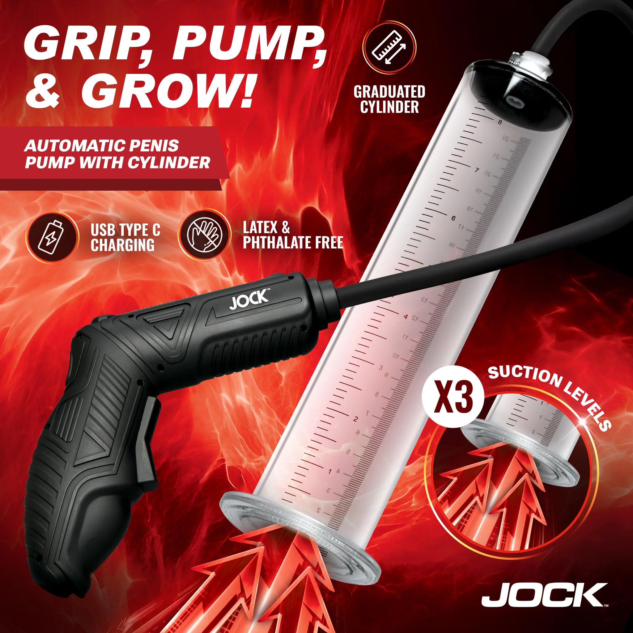Jock Advanced Power Pumper Automatic Rechargeable Penis Pump with Cylinder