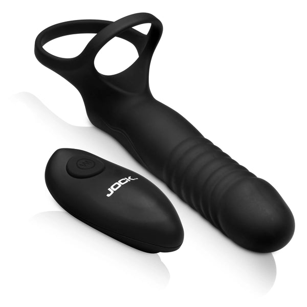 Jock Enhancers Double Thrust Thrusting & Vibrating Double Penetration C-Ring with Remote