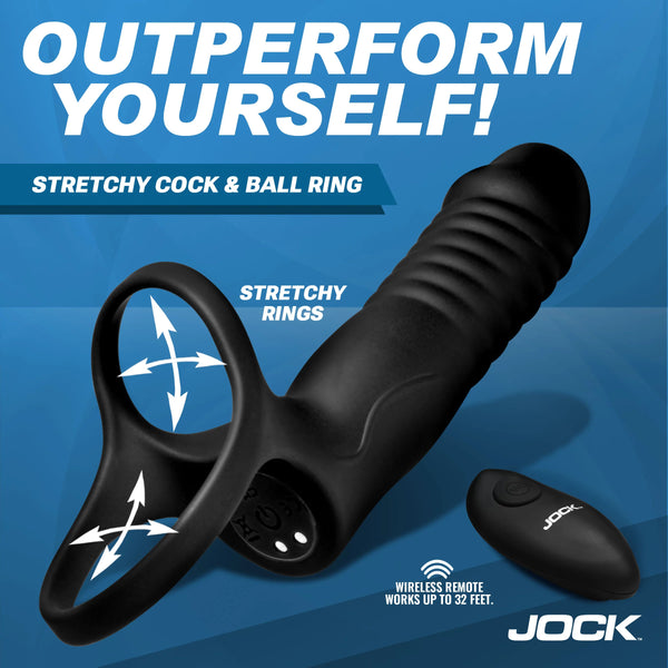 Jock Enhancers Double Thrust Thrusting & Vibrating Double Penetration C-Ring with Remote