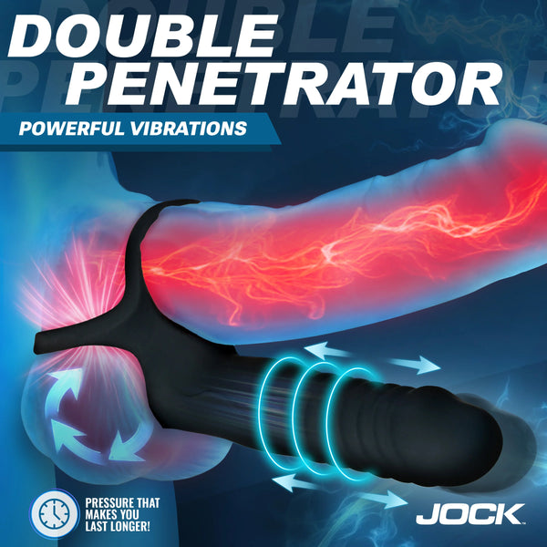 Jock Enhancers Double Thrust Thrusting & Vibrating Double Penetration C-Ring with Remote