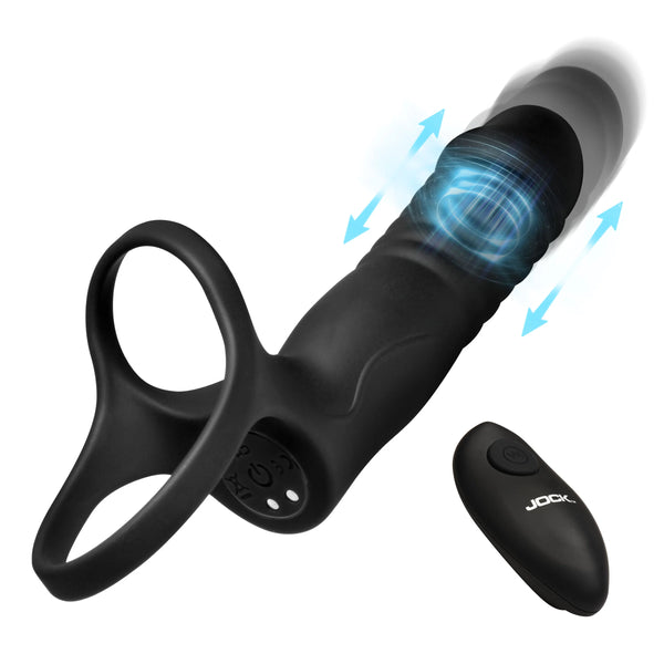 Jock Enhancers Double Thrust Thrusting & Vibrating Double Penetration C-Ring with Remote