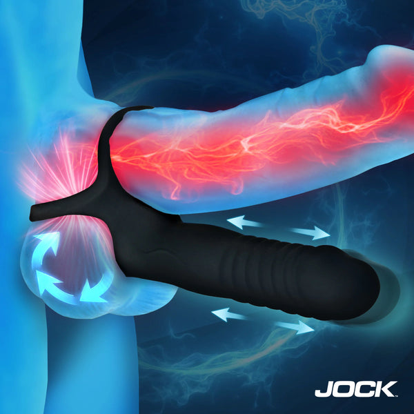 Jock Enhancers Double Thrust Thrusting & Vibrating Double Penetration C-Ring with Remote