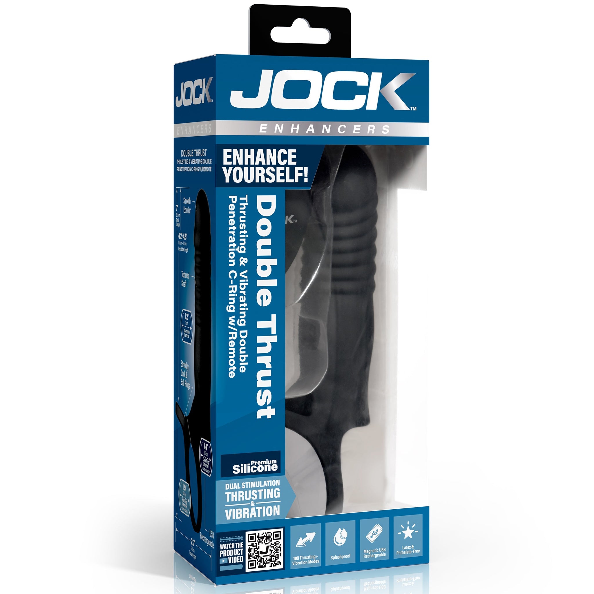 Jock Enhancers Double Thrust Thrusting & Vibrating Double Penetration C-Ring with Remote
