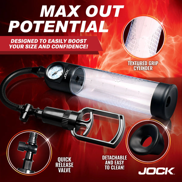 Jock Advanced Pump Up Gauge Penis Pump with Pull Handle