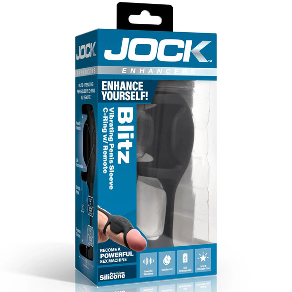 Jock Enhancers Blitz Rechargeable Vibrating Penis Sleeve C-Ring with Remote