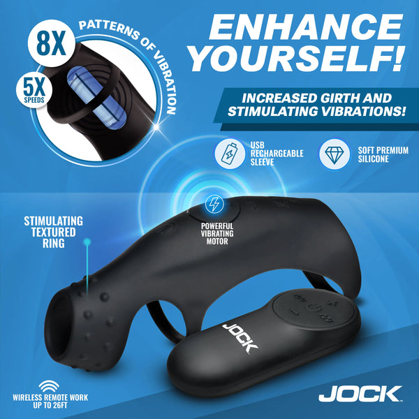 Jock Enhancers Rush Rechargeable Vibrating Penis Sleeve C-Ring with Remote