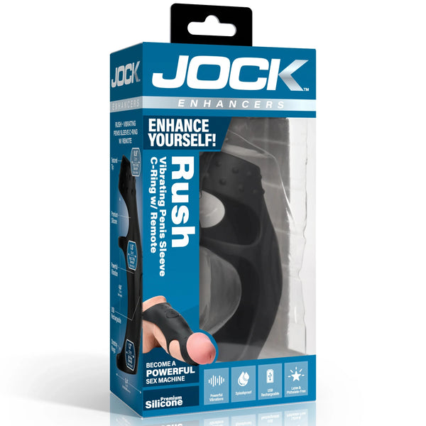 Jock Enhancers Rush Rechargeable Vibrating Penis Sleeve C-Ring with Remote