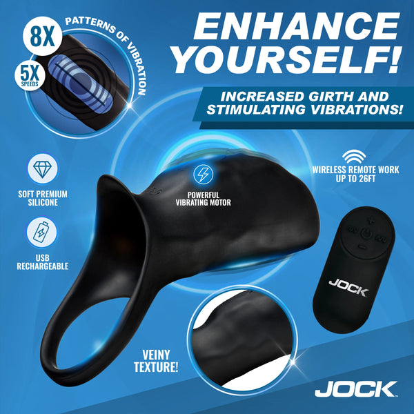 Jock Enhancers Surge Rechargeable Vibrating Penis Sleeve C-Ring with Remote