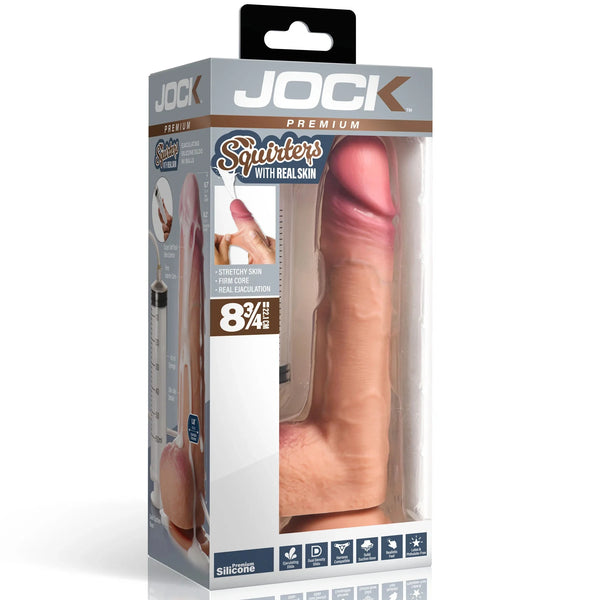 Jock Premium Squirters with Real Skin 8.75" Ejaculating Silicone Dildo with Balls