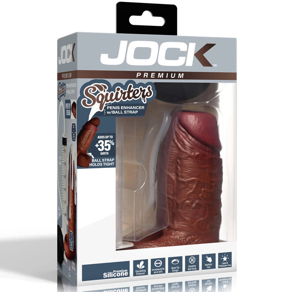 Jock Premium Squirters Silicone Penis Enhancer with Ball Strap - Dark