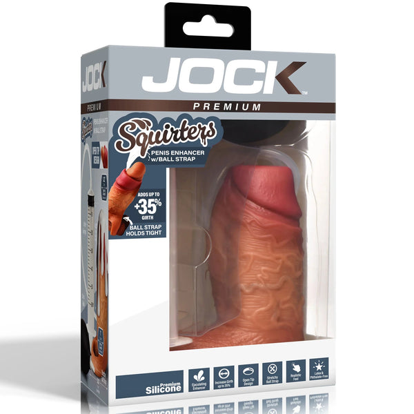 Jock Premium Squirters Silicone Penis Enhancer with Ball Strap - Medium
