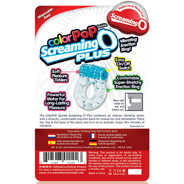 ColorPop Quickie Plus Vibration Erection Ring - Blue