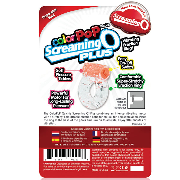 ColorPop Quickie Plus Vibration Erection Ring - Orange