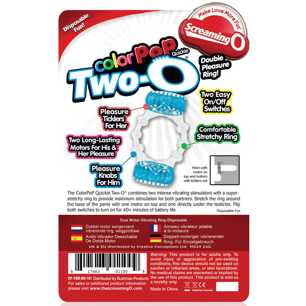ColorPop Quickie Two-O Double Pleasure Cock Ring - Blue