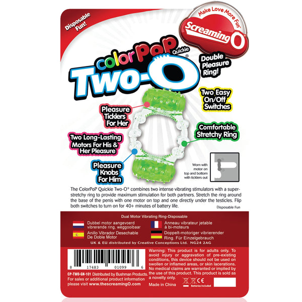 ColorPop Quickie Two-O Double Pleasure Cock Ring - Green