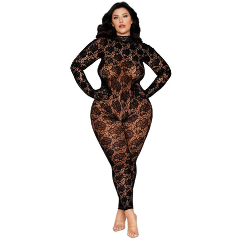 Plus Size Black Gloved Bodystocking