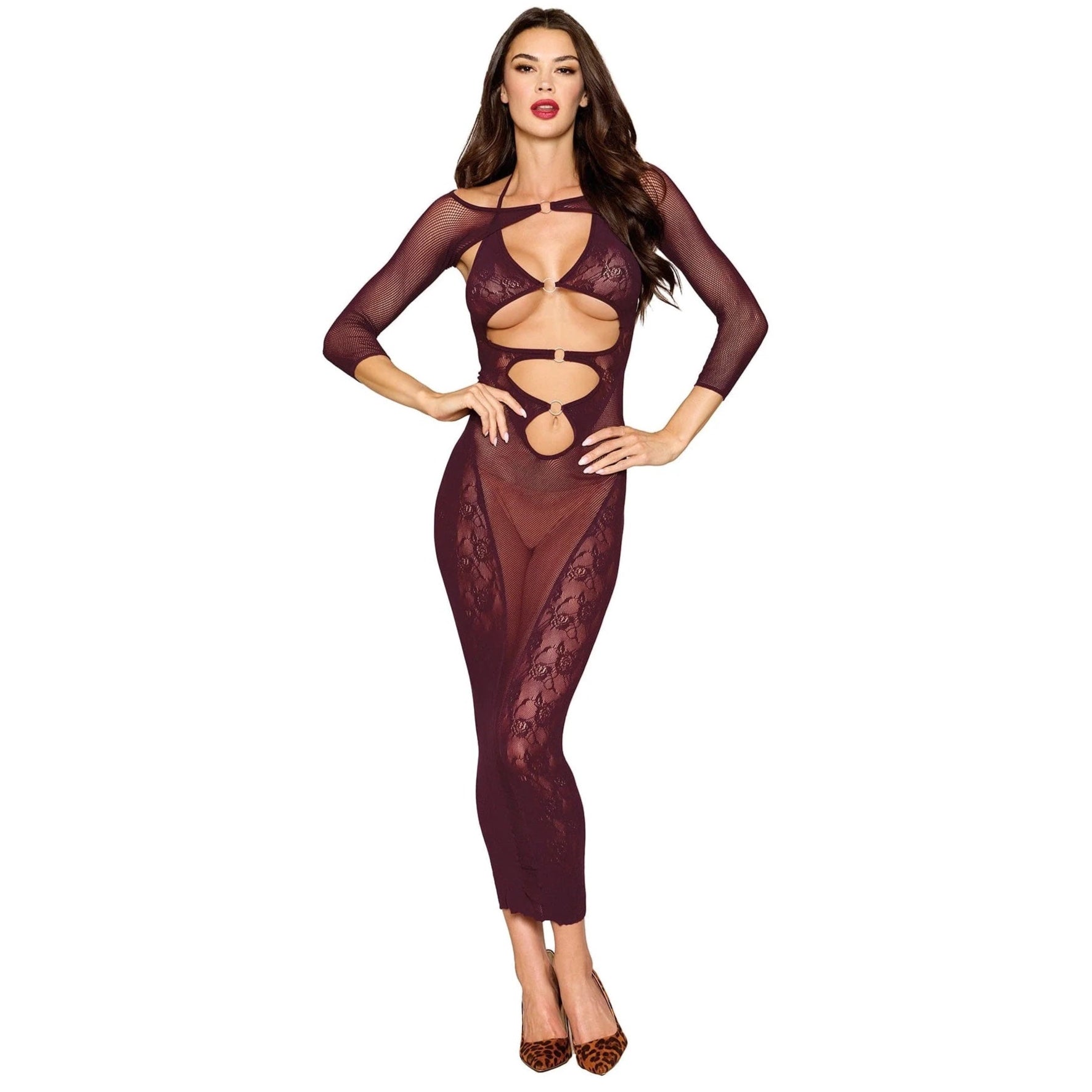 Cherry Lacquer Bodystocking Gown & Shrug