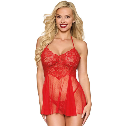 Dot Mesh Babydoll & G-String