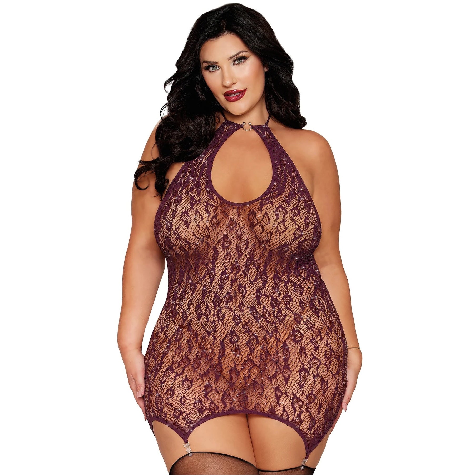 Plus Size Leopard Rhinestone Garter Chemise