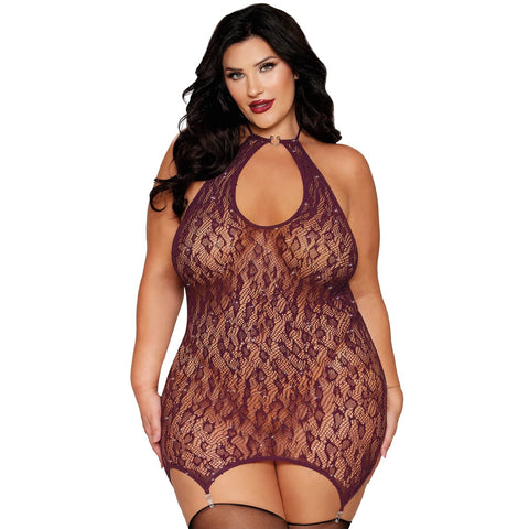 Plus Size Leopard Rhinestone Garter Chemise