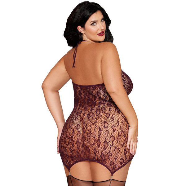 Plus Size Leopard Rhinestone Garter Chemise