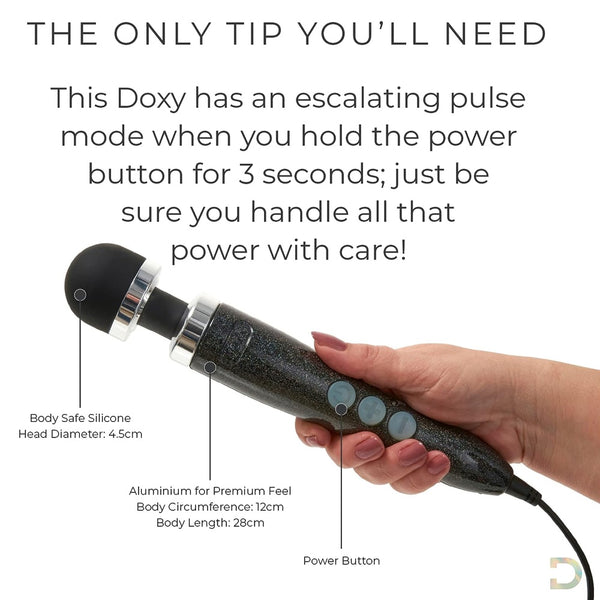DOXY Die Cast 3 Wand Massager - Disco Black - Extreme Toyz Singapore - https://extremetoyz.com.sg - Sex Toys and Lingerie Online Store - Bondage Gear / Vibrators / Electrosex Toys / Wireless Remote Control Vibes / Sexy Lingerie and Role Play / BDSM / Dungeon Furnitures / Dildos and Strap Ons / Anal and Prostate Massagers / Anal Douche and Cleaning Aide / Delay Sprays and Gels / Lubricants and more...