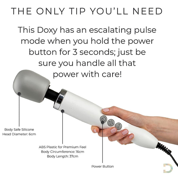 DOXY Original Wand Massager - White - Extreme Toyz Singapore - https://extremetoyz.com.sg - Sex Toys and Lingerie Online Store - Bondage Gear / Vibrators / Electrosex Toys / Wireless Remote Control Vibes / Sexy Lingerie and Role Play / BDSM / Dungeon Furnitures / Dildos and Strap Ons / Anal and Prostate Massagers / Anal Douche and Cleaning Aide / Delay Sprays and Gels / Lubricants and more...