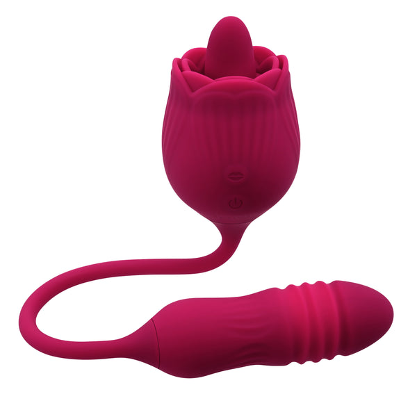 Wild Rose Rechargeable Flicking & Vibrating Tongue Clitoral Stimulator with Thrusting Bullet