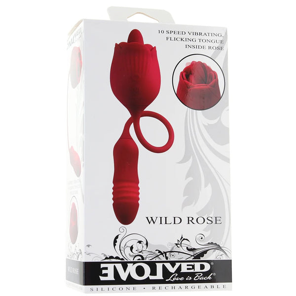 Wild Rose Rechargeable Flicking & Vibrating Tongue Clitoral Stimulator with Thrusting Bullet