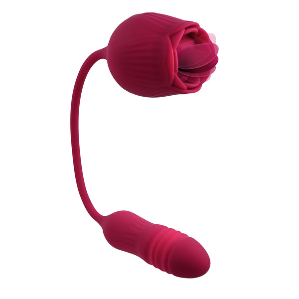 Wild Rose Rechargeable Flicking & Vibrating Tongue Clitoral Stimulator with Thrusting Bullet