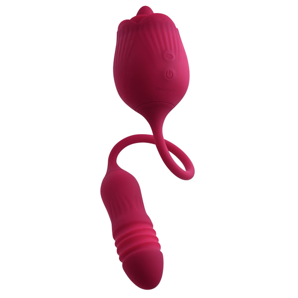 Wild Rose Rechargeable Flicking & Vibrating Tongue Clitoral Stimulator with Thrusting Bullet