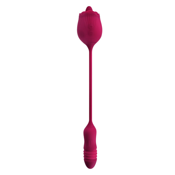 Wild Rose Rechargeable Flicking & Vibrating Tongue Clitoral Stimulator with Thrusting Bullet