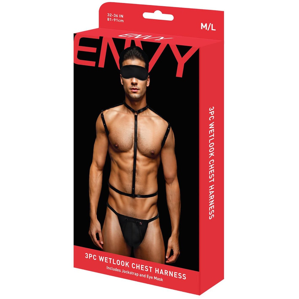 Envy Menswear 3 Piece Wetlook Chest Harness Set - Extreme Toyz Singapore - https://extremetoyz.com.sg - Sex Toys and Lingerie Online Store - Bondage Gear / Vibrators / Electrosex Toys / Wireless Remote Control Vibes / Sexy Lingerie and Role Play / BDSM / Dungeon Furnitures / Dildos and Strap Ons &nbsp;/ Anal and Prostate Massagers / Anal Douche and Cleaning Aide / Delay Sprays and Gels / Lubricants and more...