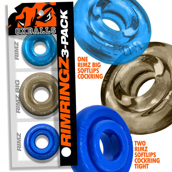 RIMRINGZ  flexTPR™ Softlips Multi Size 3-Pack Cockrings - Cool Blues