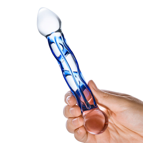 Glas 6.5" Textured Double Sided Blue Handblown Glass Dildo - Extreme Toyz Singapore - https://extremetoyz.com.sg - Sex Toys and Lingerie Online Store - Bondage Gear / Vibrators / Electrosex Toys / Wireless Remote Control Vibes / Sexy Lingerie and Role Play / BDSM / Dungeon Furnitures / Dildos and Strap Ons &nbsp;/ Anal and Prostate Massagers / Anal Douche and Cleaning Aide / Delay Sprays and Gels / Lubricants and more...