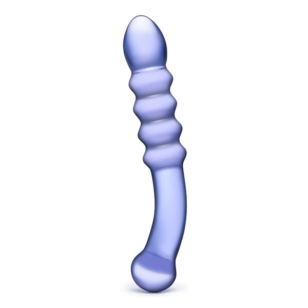 9" Purple Rain Ribbed Glass Dildo
