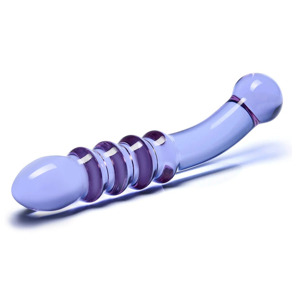 9" Purple Rain Ribbed Glass Dildo