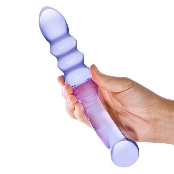 9" Purple Rain Ribbed Glass Dildo