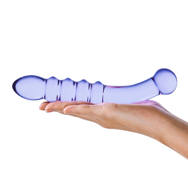 9" Purple Rain Ribbed Glass Dildo