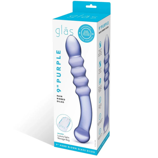 9" Purple Rain Ribbed Glass Dildo