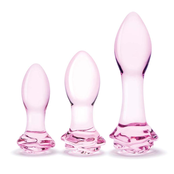 Glas 3 Piece 3-Piece Rosebud Handblown Glass Butt Plug Set - Extreme Toyz Singapore - https://extremetoyz.com.sg - Sex Toys and Lingerie Online Store - Bondage Gear / Vibrators / Electrosex Toys / Wireless Remote Control Vibes / Sexy Lingerie and Role Play / BDSM / Dungeon Furnitures / Dildos and Strap Ons &nbsp;/ Anal and Prostate Massagers / Anal Douche and Cleaning Aide / Delay Sprays and Gels / Lubricants and more...