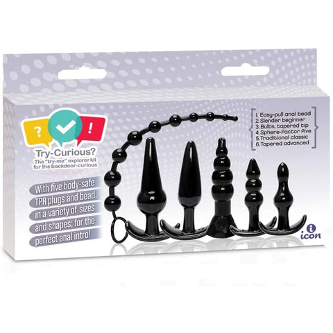 Icon Brands Try-Curious Anal Plug Kit - Black - Extreme Toyz Singapore - https://extremetoyz.com.sg - Sex Toys and Lingerie Online Store - Bondage Gear / Vibrators / Electrosex Toys / Wireless Remote Control Vibes / Sexy Lingerie and Role Play / BDSM / Dungeon Furnitures / Dildos and Strap Ons &nbsp;/ Anal and Prostate Massagers / Anal Douche and Cleaning Aide / Delay Sprays and Gels / Lubricants and more...