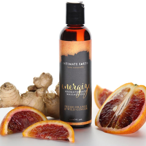 Intimate Earth Energize Fresh Orange & Wild Ginger Aromatherapy Massage Oil - 120ml - Extreme Toyz Singapore - https://extremetoyz.com.sg - Sex Toys and Lingerie Online Store - Bondage Gear / Vibrators / Electrosex Toys / Wireless Remote Control Vibes / Sexy Lingerie and Role Play / BDSM / Dungeon Furnitures / Dildos and Strap Ons  / Anal and Prostate Massagers / Anal Douche and Cleaning Aide / Delay Sprays and Gels / Lubricants and more...